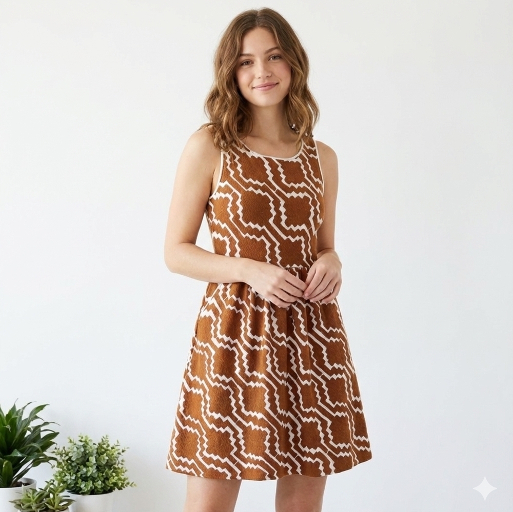 Anthropologie Postmark Lantana Mini Dress Fit Flare Sleeveless Cotton Brown Sz 6